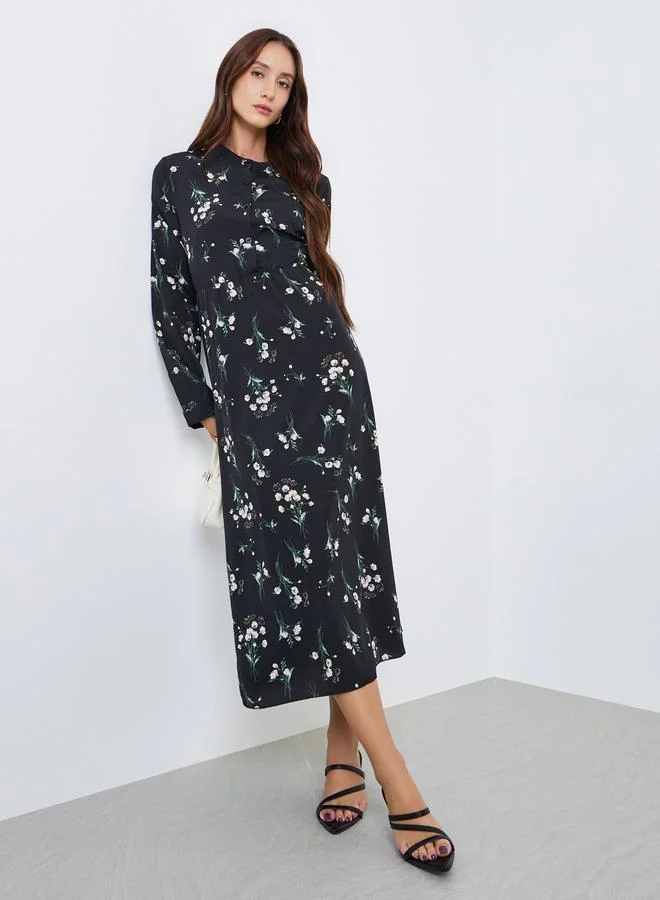 تايك تو فستان ميدي بأزرار أمامية وطبعة زهور